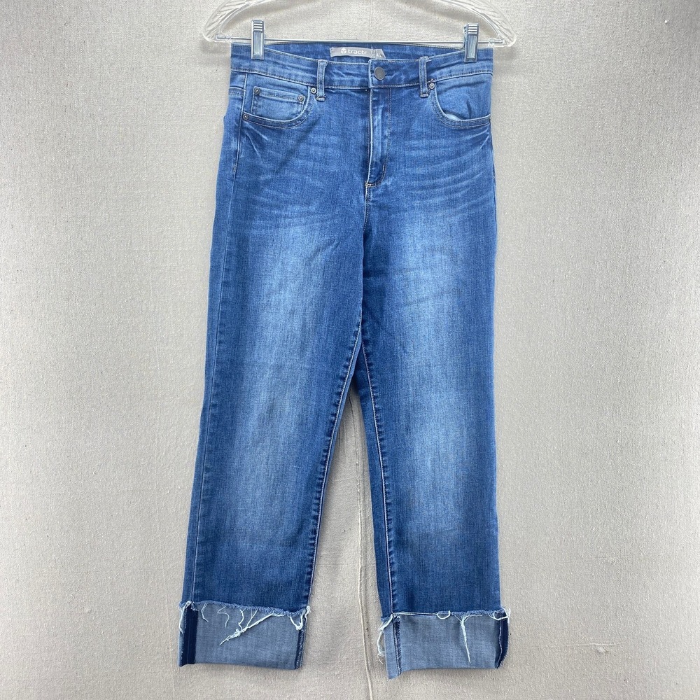 Tractr Jeans Womens‎ 4 Dark Blue Denim Pants Straight Mid Rise Stretch Flex Fade